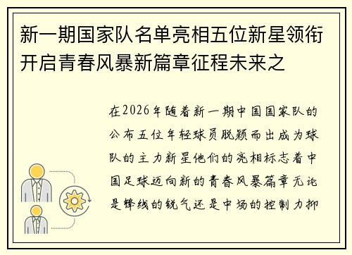 新一期国家队名单亮相五位新星领衔开启青春风暴新篇章征程未来之